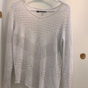White and silver asymmetrical hem sweater